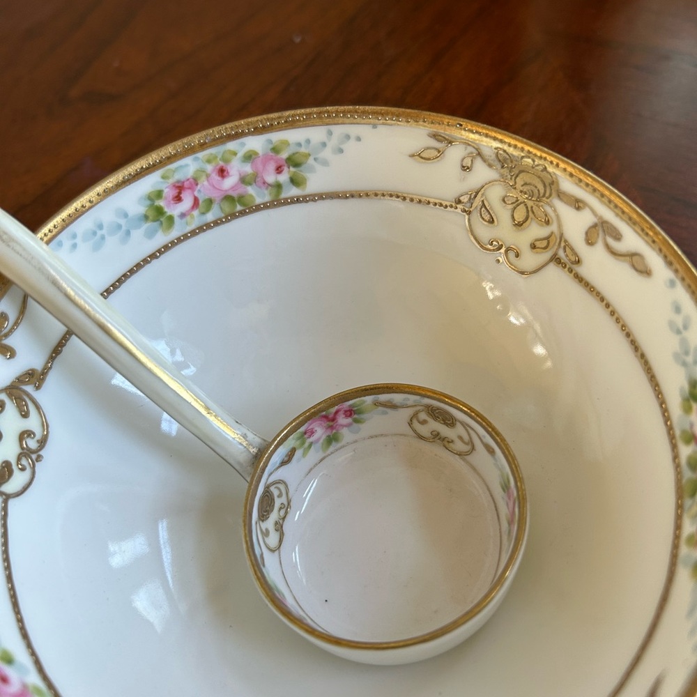 Antique 2 piece Nippon porcelain hand painted condiment set - Picture 3 of 6